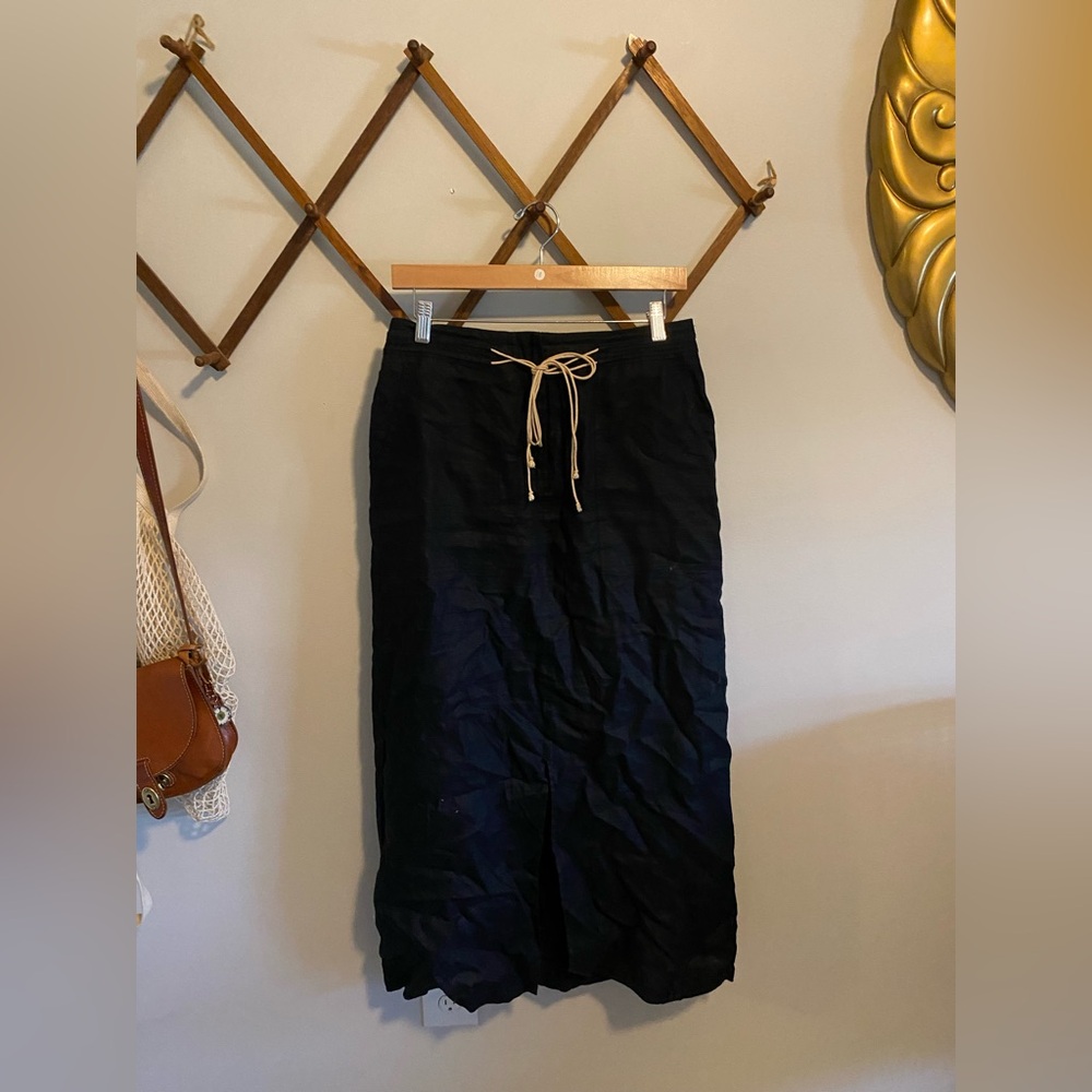 Vintage 100% linen Black Maxi Skirt